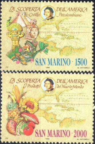 Poštové známky San Marino 1990 Objevení Ameriky, 500. výroèie Mi# 1456-57 Kat 4.50€