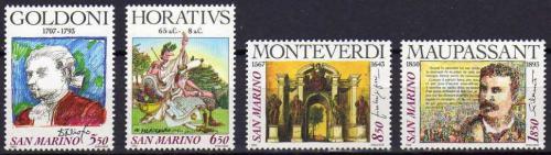 Poštové známky San Marino 1993 Spisovatelé a skladatelé Mi# 1551-54