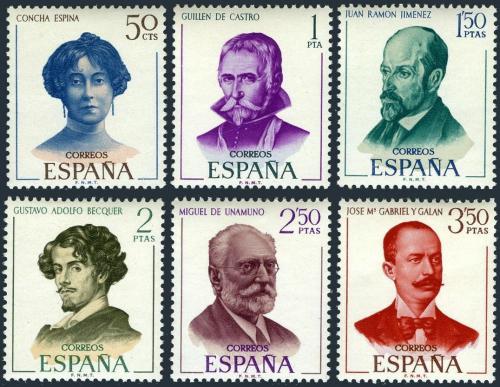 Poštové známky Španielsko 1970 Spisovatelé Mi# 1882-87