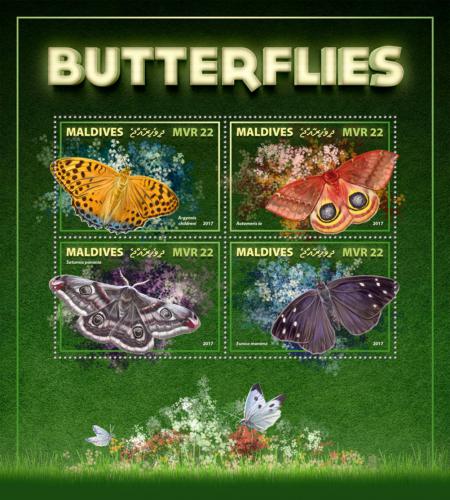 Poštové známky Maldivy 2017 Motýle Mi# 7238-41 Kat 11€