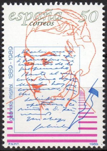 Poštová známka Španielsko 1989 Gabriela Mistral, chilský lyrik Mi# 2893