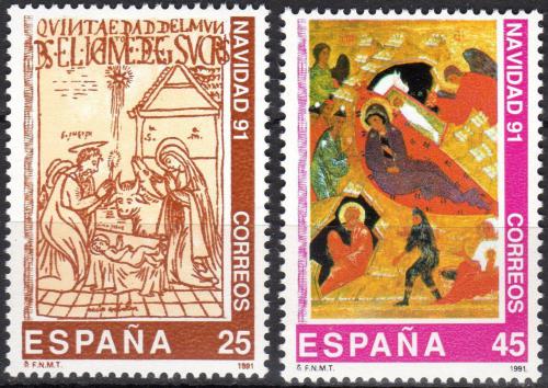 Poštové známky Španielsko 1991 Vianoce, narození Krista Mi# 3016-17