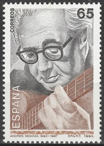 Poštová známka Španielsko 1993 Andrés Sagovia, kytarista Mi# 3100