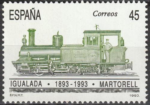 Poštová známka Španielsko 1993 Parní lokomotíva Mi# 3123