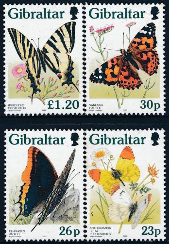 Poštové známky Gibraltár 1997 Motýle Mi# 793-96 Kat 7€