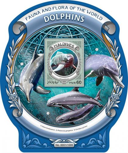 Poštová známka Maldivy 2016 Delfíny Mi# Block 933