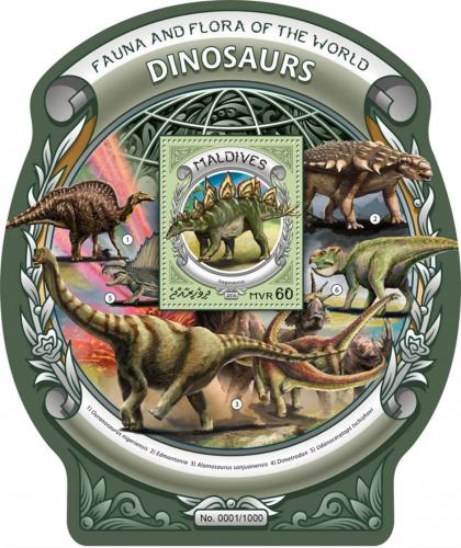 Poštová známka Maldivy 2016 Dinosaury Mi# Block 934 