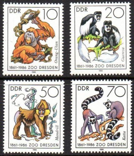 Potov znmky DDR 1986 Opice z Dransk ZOO Mi# 3019-22