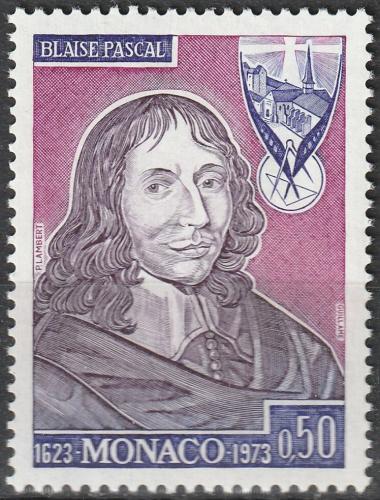 Poštová známka Monako 1973 Blaise Pascal, matematik a fyzik Mi# 1080