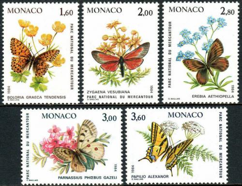 Poštové známky Monako 1984 Motýle Mi# 1624-28 Kat 13€
