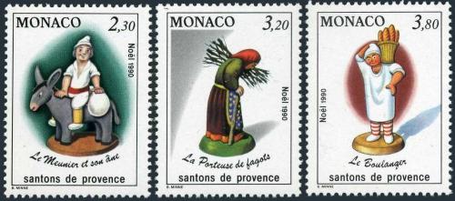 Poštové známky Monako 1990 Vianoce, figurky z Betléma Mi# 1984-86 Kat 4.50€