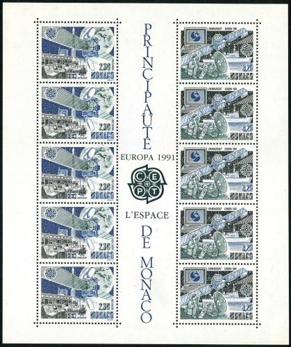 Poštové známky Monako 1991 Európa CEPT, prieskum vesmíru Mi# Block 50 Kat 25€