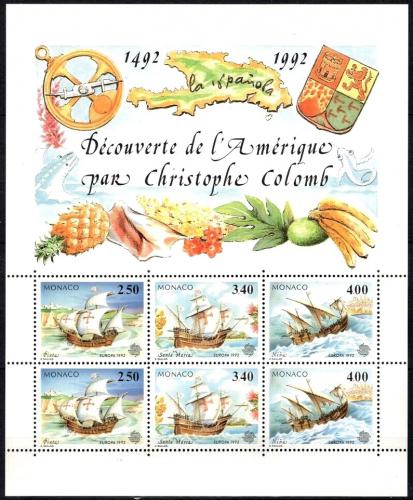 Poštové známky Monako 1992 Európa CEPT, objavenie Ameriky Mi# Block 55 Kat 15€