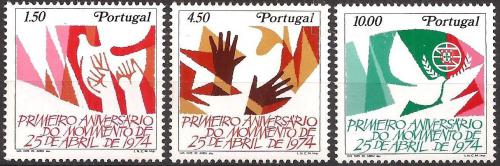 Poštové známky Portugalsko 1975 Karafiátová revolúcia, 1. výroèie Mi# 1275-77 Kat 7.20€