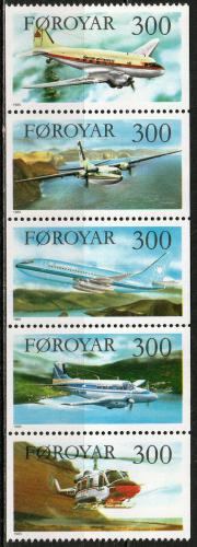Potov znmky Faersk ostrovy 1985 Lietadla Mi# 125-29 Kat 12