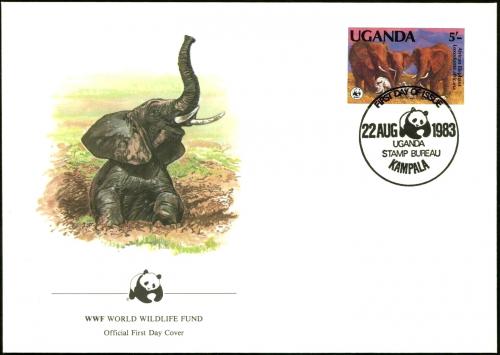 FDC Uganda 1983 Slon africk, WWF 004 Mi# 361 A  - zvi obrzok