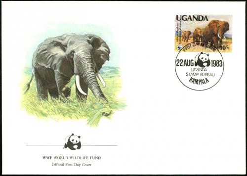 FDC Uganda 1983 Slon africk, WWF 004 Mi# 362 A  - zvi obrzok