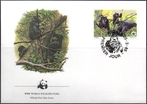 FDC Rwanda 1985 Gorila horsk, WWF 024 Mi# 1292 - zvi obrzok