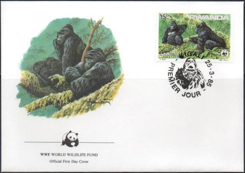 FDC Rwanda 1985 Gorila horsk, WWF 024 Mi# 1293