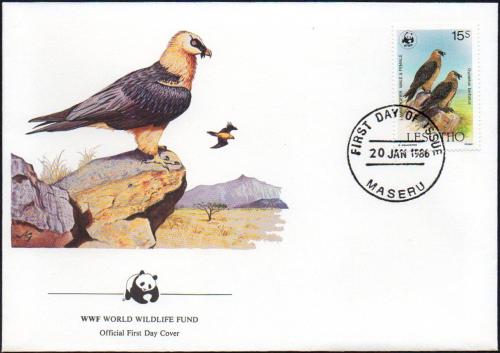 FDC Lesotho 1986 Orlosup bradat, WWF 034 Mi# 557