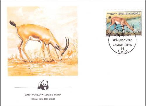 FDC Lbya 1987 Gazela pskov, WWF 046 Mi# 1755 - zvi obrzok