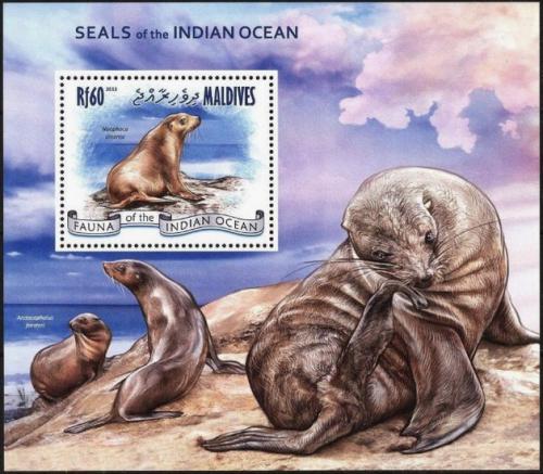 Poštová známka Maldivy 2013 Morské levy Mi# Block 636
