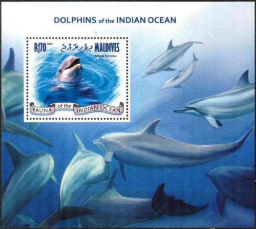 Poštová známka Maldivy 2013 Delfíny Mi# Block 643 Kat 9€
