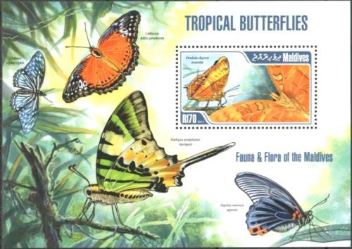 Poštová známka Maldivy 2013 Motýle Mi# Block 645 Kat 9€