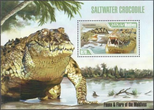 Poštová známka Maldivy 2013 Krokodíly Mi# Block 648