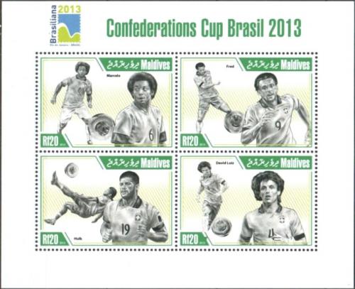 Poštové známky Maldivy 2013 Konfederaèní pohár, futbal Mi# 4973-76 Kat 10€