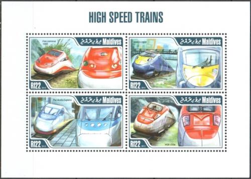 Poštové známky Maldivy 2013 Moderní lokomotívy Mi# 4993-96 Kat 11€