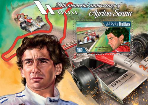 Poštová známka Maldivy 2014 Ayrton Senna Mi# Block 675