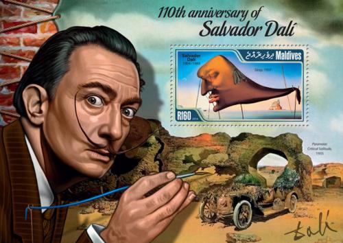 Poštová známka Maldivy 2014 Salvador Dalí Mi# Block 678 Kat 7.50€