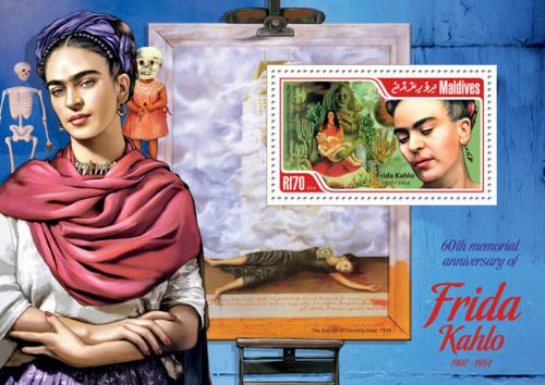 Poštová známka Maldivy 2014 Umenie, Frida Kahlo Mi# Block 679 Kat 9€