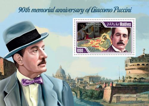 Poštová známka Maldivy 2014 Giacomo Puccini, skladatel Mi# Block 683 Kat 7.50€