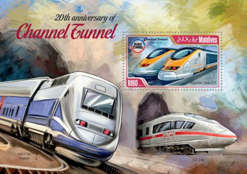 Poštová známka Maldivy 2014 Eurotunel, 20. výroèie Mi# Block 705