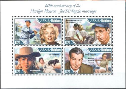 Poštové známky Maldivy 2014 Marilyn Monroe a Joe DiMaggio Mi# 5213-16 Kat 10€