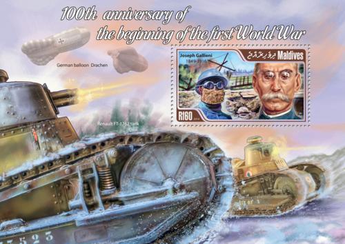 Poštová známka Maldivy 2014 První svìtová válka Mi# Block 710 Kat 7.50€