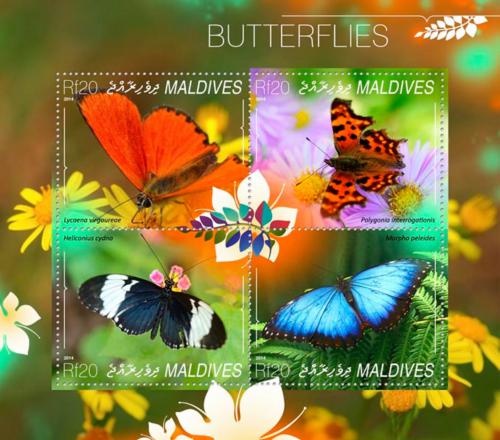 Poštové známky Maldivy 2014 Motýle Mi# 5425-28 Kat 10€