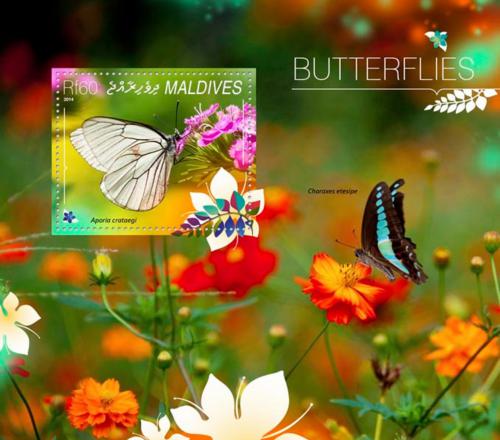 Poštová známka Maldivy 2014 Motýle Mi# Block 748