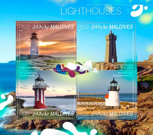Poštové známky Maldivy 2014 Majáky Mi# 5430-33 Kat 11€