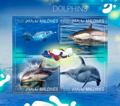 Poštové známky Maldivy 2014 Delfíny Mi# 5435-38 Kat 10€