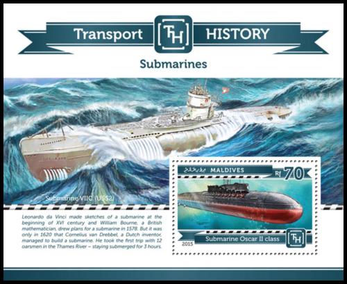 Poštová známka Maldivy 2015 Ponorky Mi# Block 769 Kat 9€