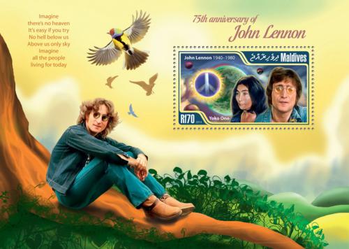 Poštová známka Maldivy 2015 The Beatles, John Lennon Mi# Block 777 Kat 9€