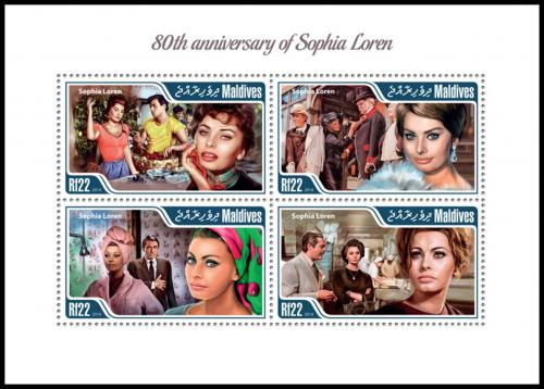 Poštové známky Maldivy 2014 Sophia Loren Mi# 5579-82 Kat 11€