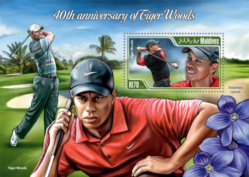 Poštová známka Maldivy 2014 Tiger Woods, golf Mi# Block 779 Kat 9€ 