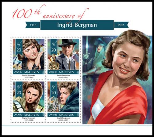 Poštové známky Maldivy 2015 Ingrid Bergman Mi# 5709-12 Kat 10€