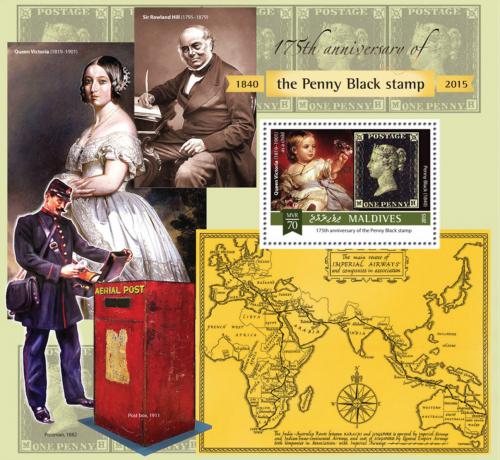 Poštová známka Maldivy 2015 Penny Black, 175. výroèie Mi# Block 866 Kat 9€