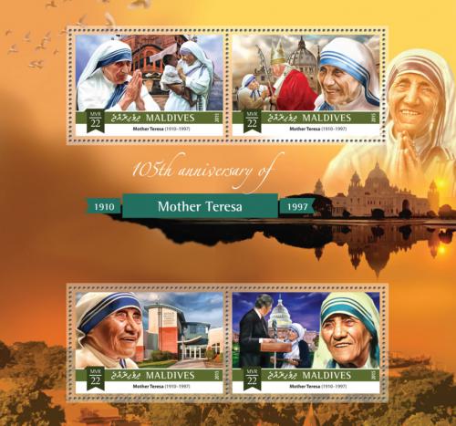 Poštové známky Maldivy 2015 Matka Tereza Mi# 6046-49 Kat 11€