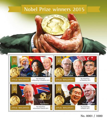 Poštové známky Maldivy 2016 Nositelé Nobelovy ceny Mi# 6165-68 Kat 10€